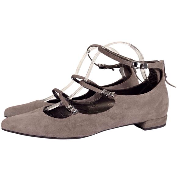 STUART WEITZMAN Flippy Suede Leather Multi-Strap Flats Size 10 Mary Jane Beige - Picture 8 of 13